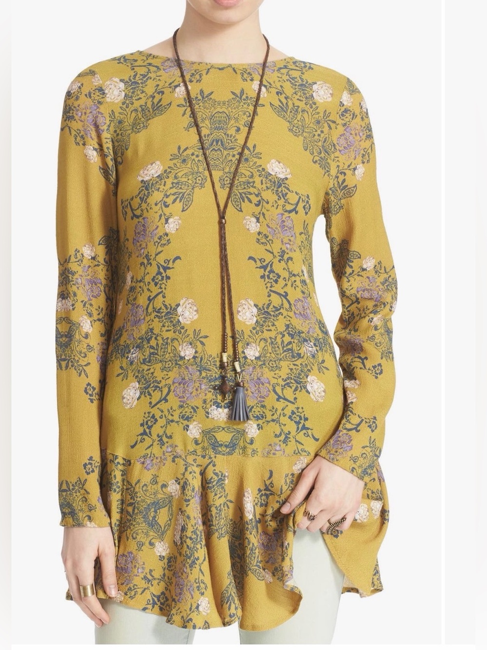 Free People Smooth Talker Tunic Mini Dress Pockets Mustard Women’s size Medium